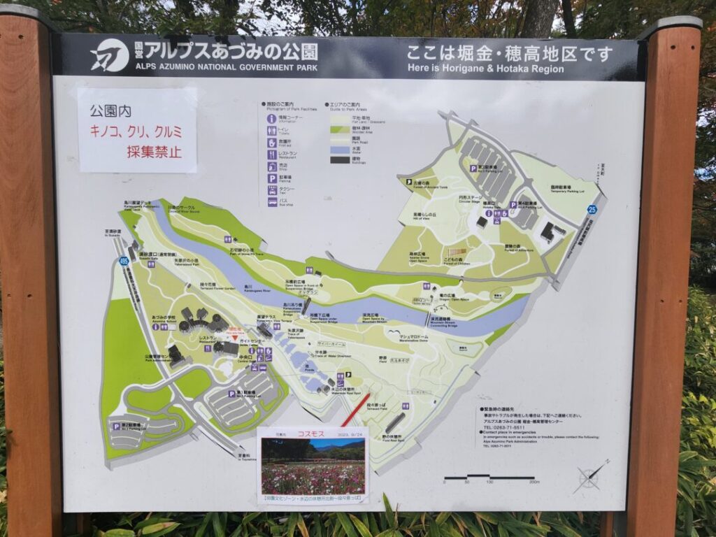 国営アルプスあづみの公園】の「堀金・穂高地区」の園内マップ